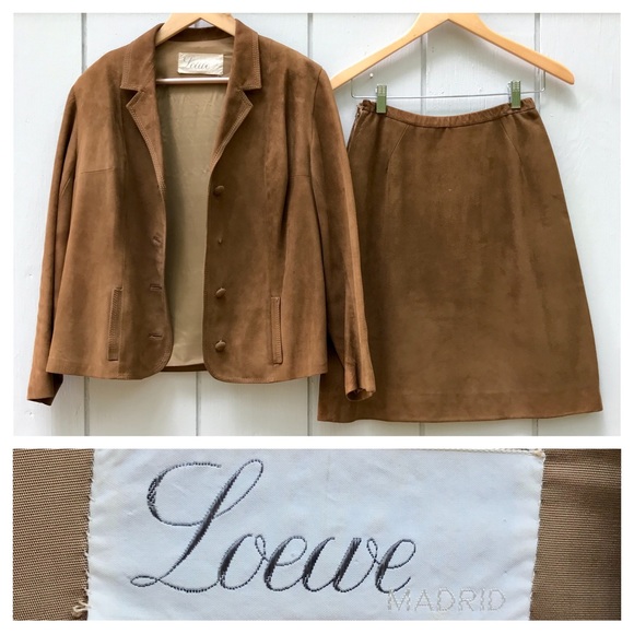 Rare Vintage Loewe Madrid 1960s Suede Leather Jacket and Skirt Set - Picture 2 of 15